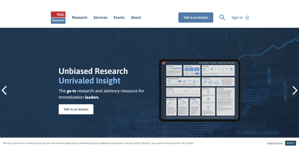 A screenshot of the MGI Research website